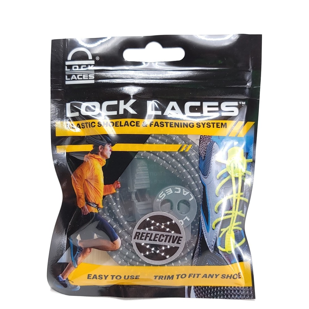 LOCK LACES Reflective Storm Gray Elastic Shoelace Fastening System‎ Hiking